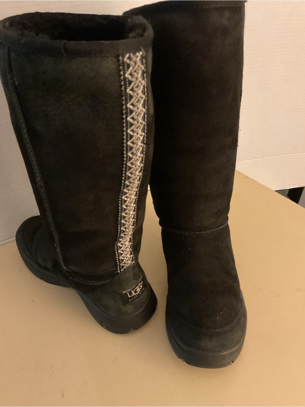 UGG women Black suede tall Tasman braided classic boots US 6